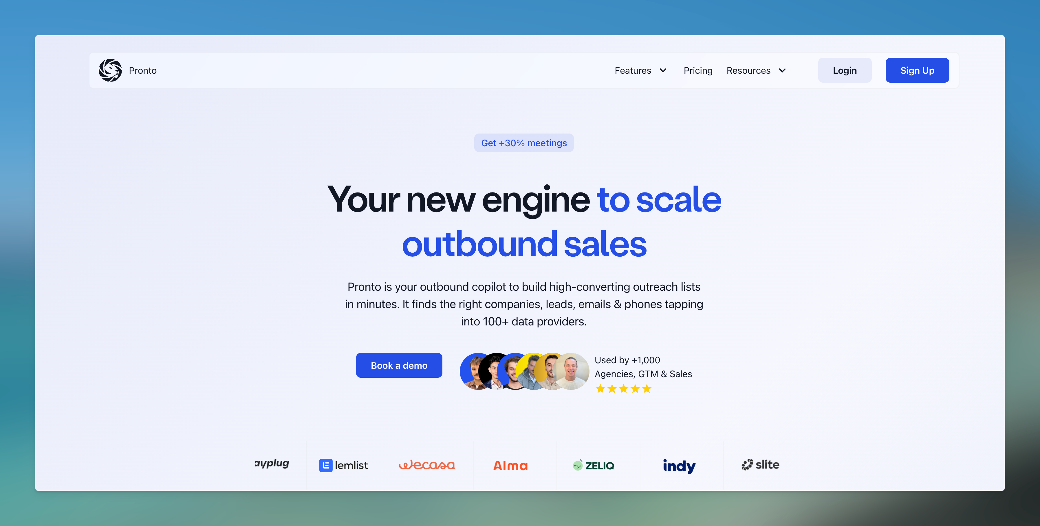 Pronto वेबसाइट होमपेज